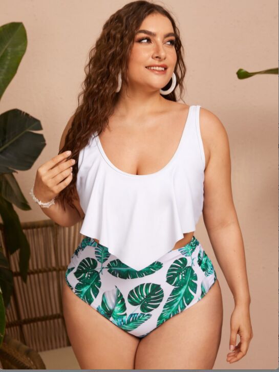 Sexy Plus Size Printed High Waist Split Bikini – European & American Style