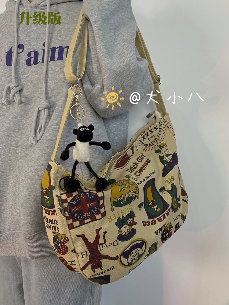 One-shoulder canvas bag women's large-capacity ins Korean style Japanese literature and art summer minority college students commuting Messenger bag