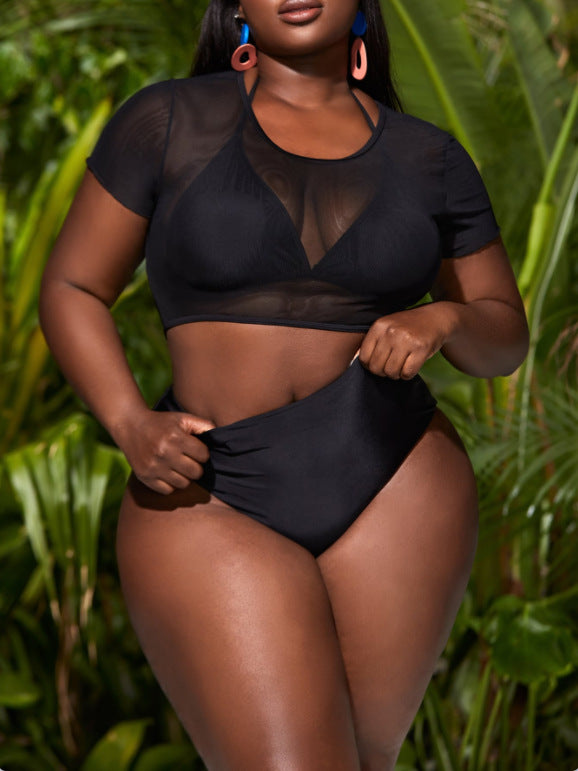 Plus Size Sexy Three-Piece High Waist Bikini Set – European & American Style Split Swimsuit for Women
