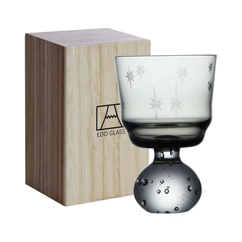 Xingyungu Xinghecan/Middle Age Vintage Japanese Sake Cup Gray Engraved Glass Cup Wabi Sabi Wine Cup