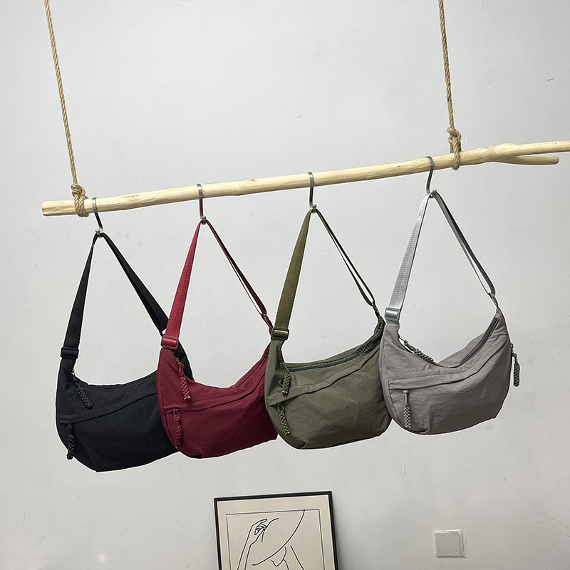 Solid Color Trend Personality Shoulder Bag Bag Women's Daily Simple Dumpling Bag Versatile Nylon Crossbody Bag Women's Casual
