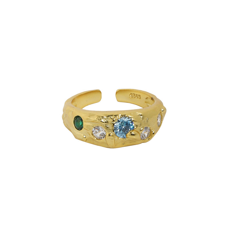 599 Korean version of ins niche design feeling cold wind micro-inlaid zircon texture texture S925 sterling silver open ring female