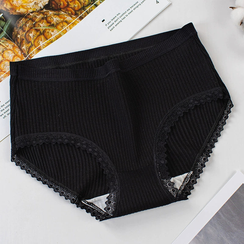 women's cotton quality girls' triangle bottoms women's high waist plus size pants lace edge middle waist