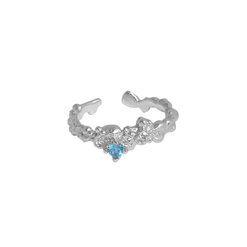 590 Korean version of ins niche design sense irregular micro-inlaid zircon texture texture S925 sterling silver open ring female