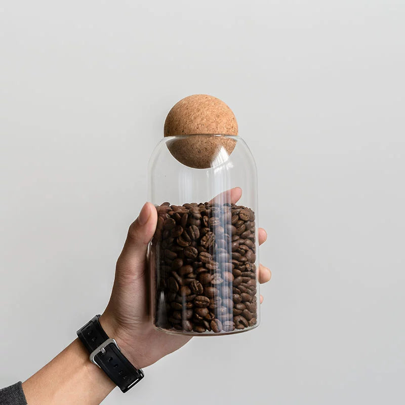 Round heat-resistant glass coffee bean powder sealed jar with cork