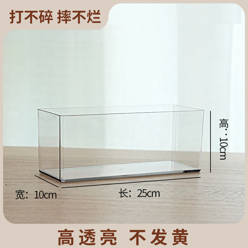 Transparent square jar vase, water culture, green plant, white palm, succulent, square cup, flower arrangement, hydroponic flower pot, tabletop simple ornament, florist