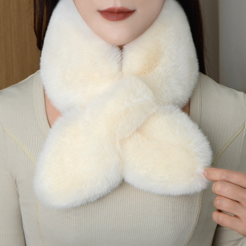 New Neck Wrap Women's Winter Korean Version Double-sided Plush Scarf Imitation Otter Rabbit Fur Thickened Warmth Cross Versatile Solid Color Autumn