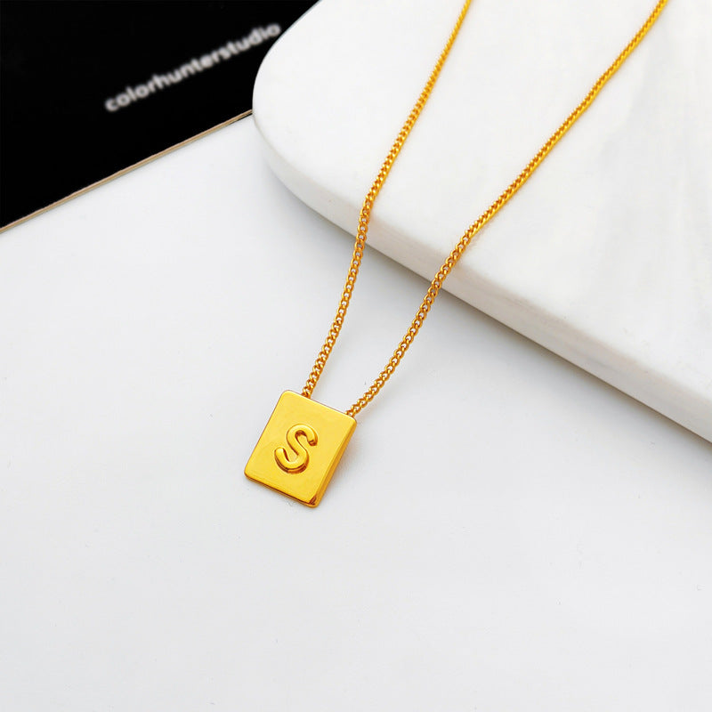 Copper-plated real gold European and American retro simple geometric letter necklace personality trendy necklace net red collarbone chain T547