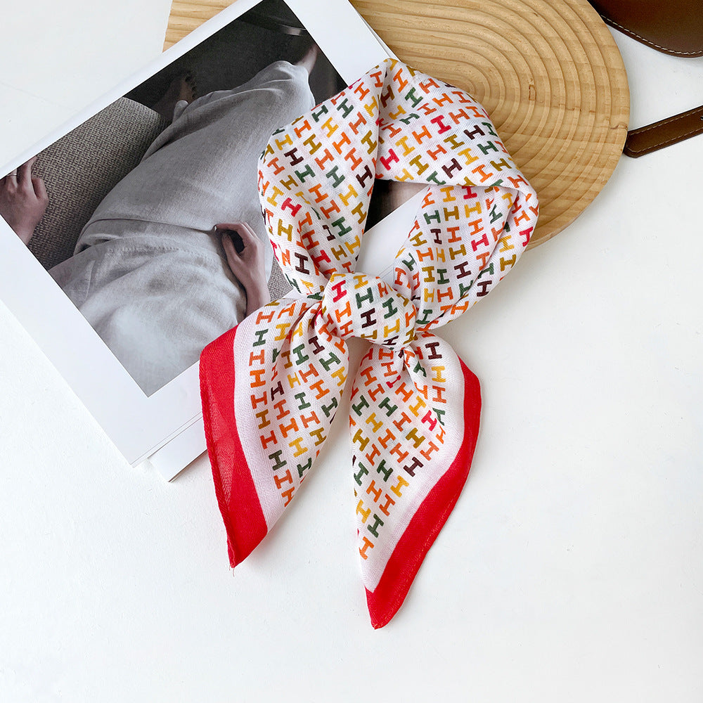 New herringbone cashew silk scarf, color-blocking square scarf, literary retro small square scarf, decorative scarf, breathable scarf
