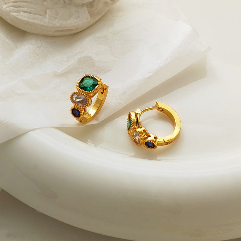 Color contrast zircon geometric earrings