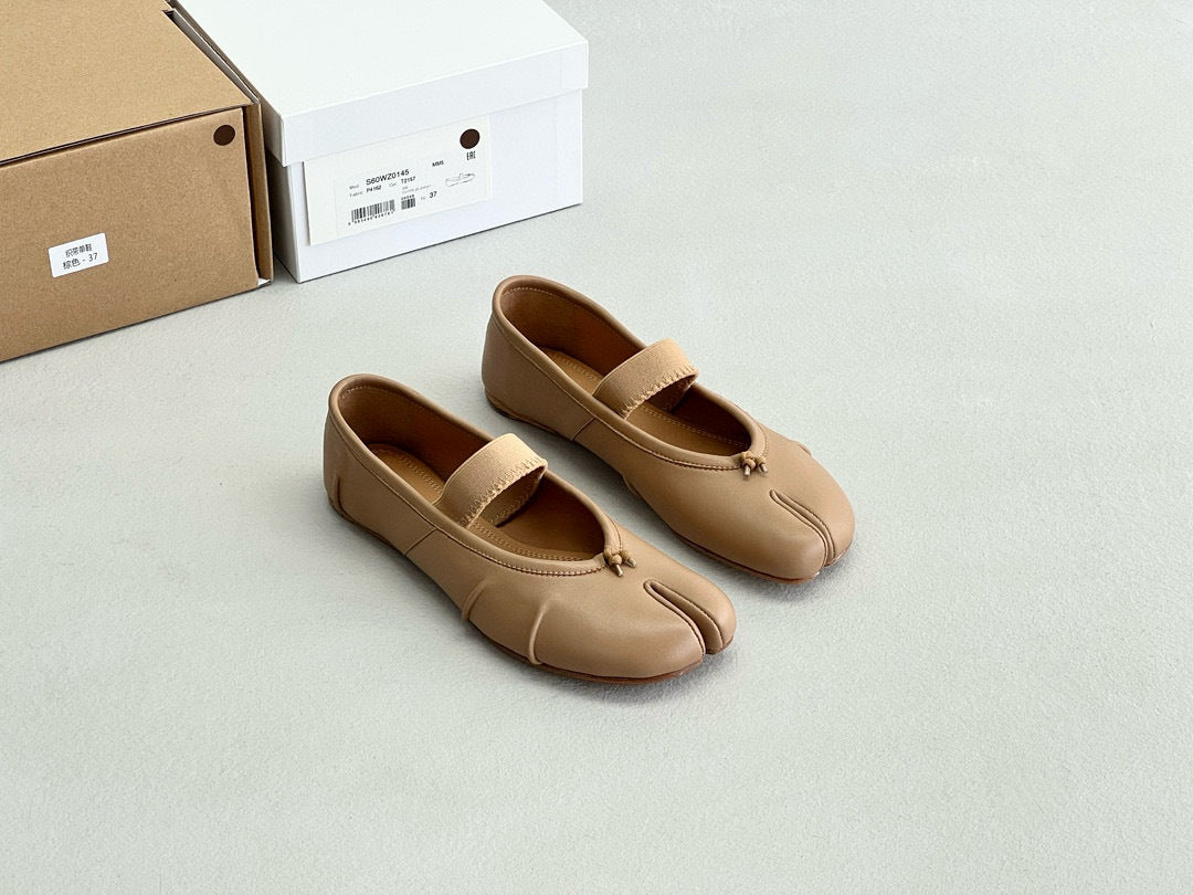 Pure original classic tabi new pleated tabi shoes female leather shallow mouth mid-heel pig's trotter ballet soft leather shoes