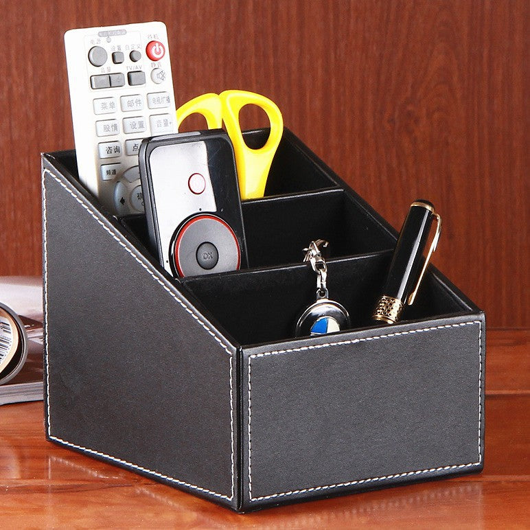 Creative desktop storage box Leather trapezoidal compartment remote control storage box Stationery mobile phone organizer storage seat