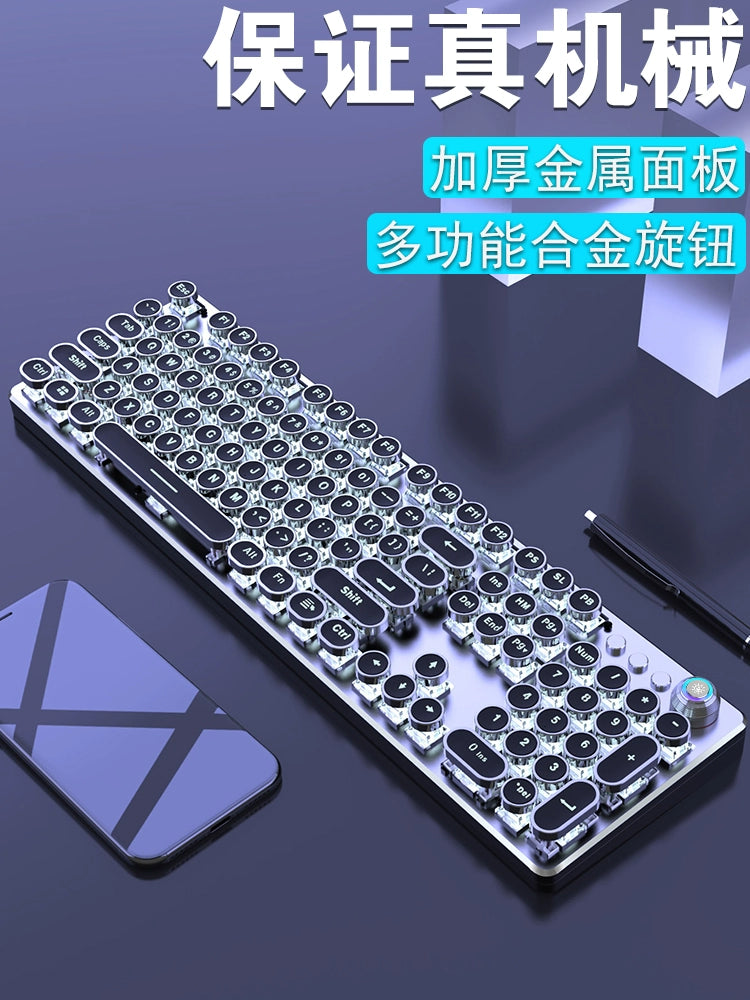 Steampunk Mechanical Keyboard Green Axis R87 Key Retro Wired Peripherals Notebook Gaming Eating Chicken Game Dedicated