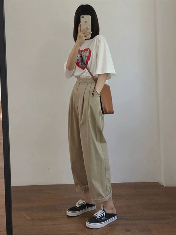 Aki's autumn new product, Japanese khaki pants, women's cover-up, slim, large-size casual design, harem pants