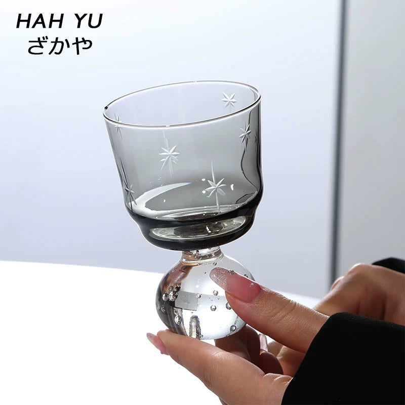 Xingyungu Xinghecan/Middle Age Vintage Japanese Sake Cup Gray Engraved Glass Cup Wabi Sabi Wine Cup