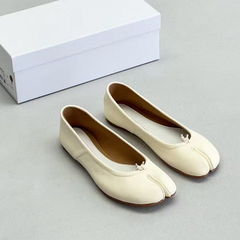 Pure original classic tabi new pleated tabi shoes female leather shallow mouth mid-heel pig's trotter ballet soft leather shoes