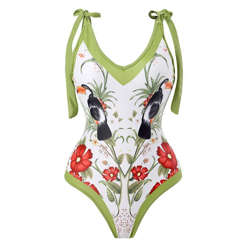 Sexy Retro One-Piece Swimsuit – Tight Fit, Strappy Design, Chiffon Cover-Up Skirt, European & American Fashion for Women