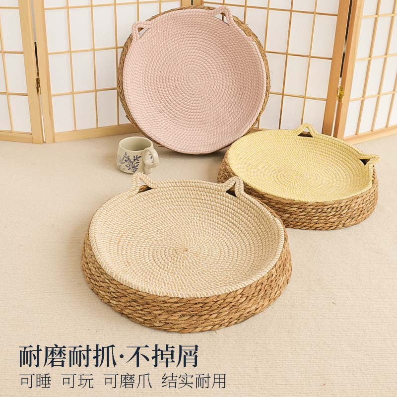 Rattan cat nest cotton rope all seasons universal cat scratching post pet bed mat Internet celebrity cool nest washable nest grinding claw cat