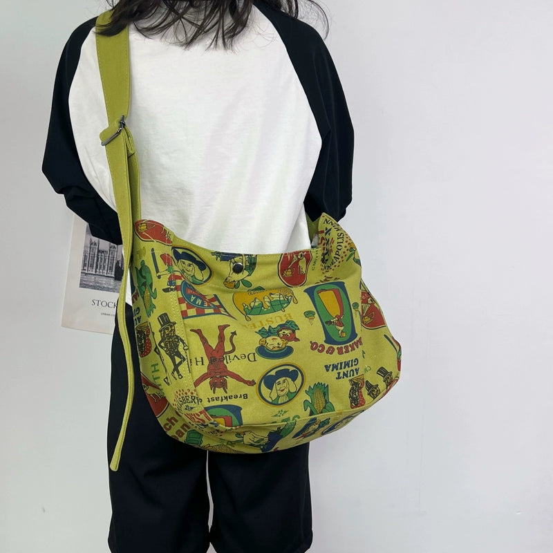 One-shoulder canvas bag women's large-capacity ins Korean style Japanese literature and art summer minority college students commuting Messenger bag