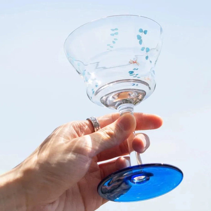 super girly! Spring blue flowers handmade crystal glass goblet wine champagne glass goldfish cup