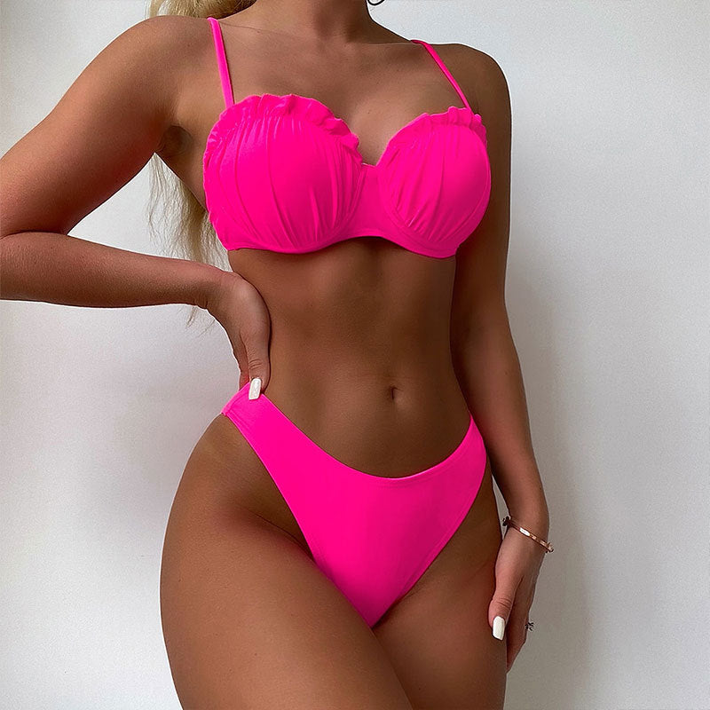 New Sexy Solid Color Bikini โ European & American Fashion, Steel Support, Backless Split Swimsuit for Women