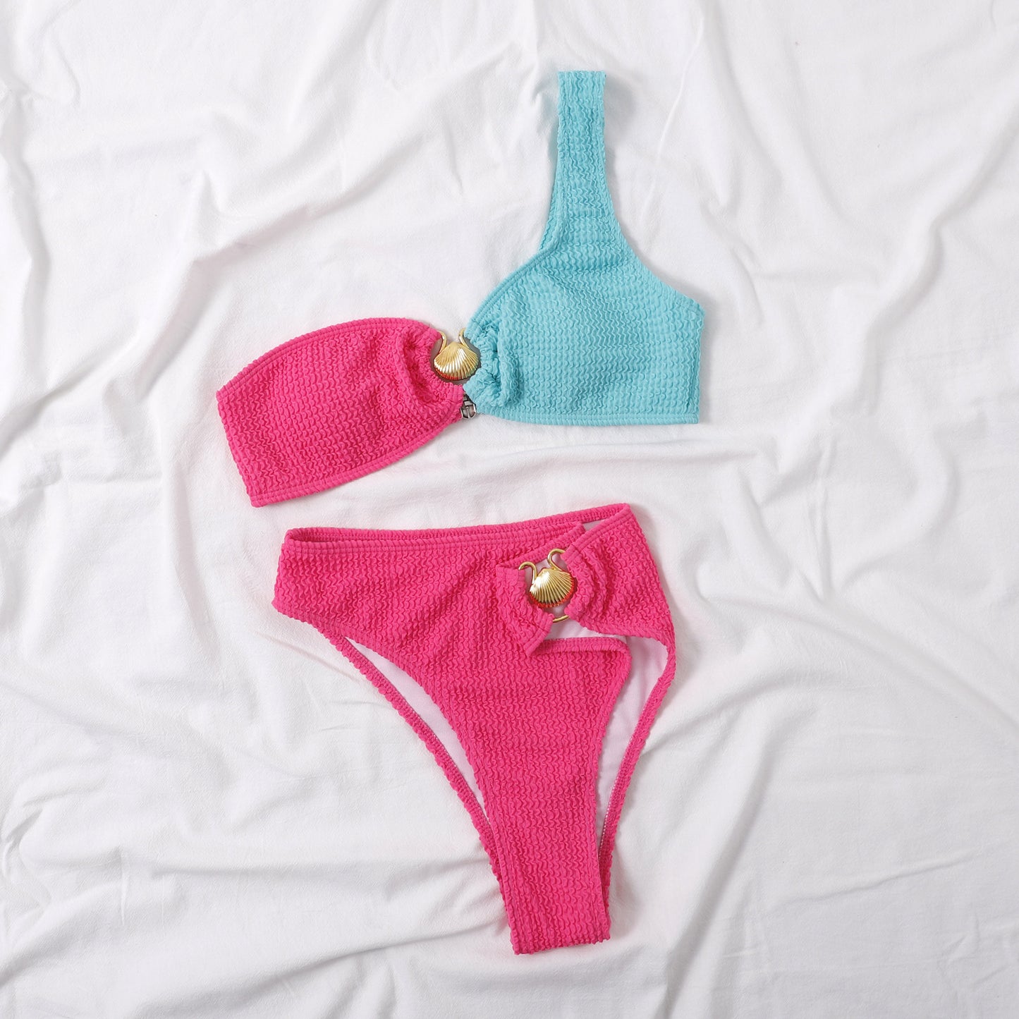 Qiaojiayuan Women's Bikini – Color Block Wave Pattern, Sexy Split Swimsuit, European & American Style