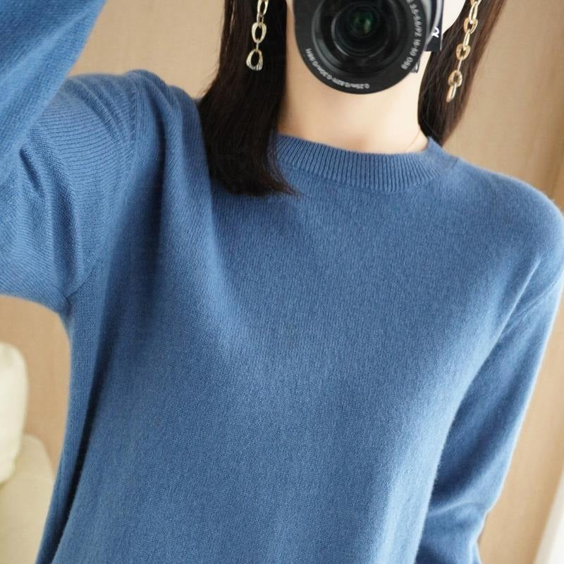 Sweater women's autumn and winter crew neck long sleeve pullover knitted sweater women's women's sweater base shirt women's top Korean