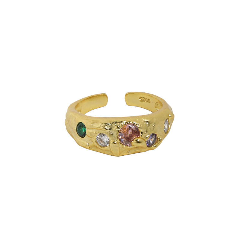 599 Korean version of ins niche design feeling cold wind micro-inlaid zircon texture texture S925 sterling silver open ring female