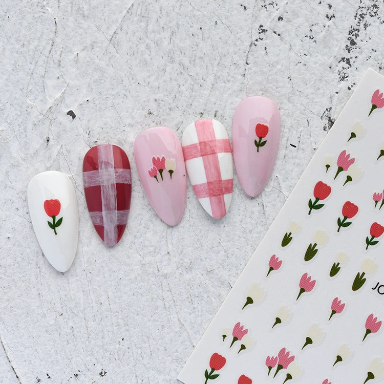 Olin Ting Nail Art Stickers Tulip Flowers Adhesive Nail Decals Net Red Small Fresh Nail Art Style Stickers