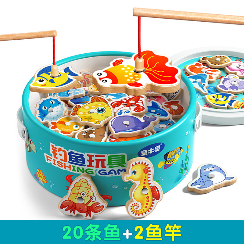 Kids Fishing Toys Magnetic Wooden Fish 1 to 3 Year Old Baby Educational Early Education Cognition Marine Fish First Year Gift