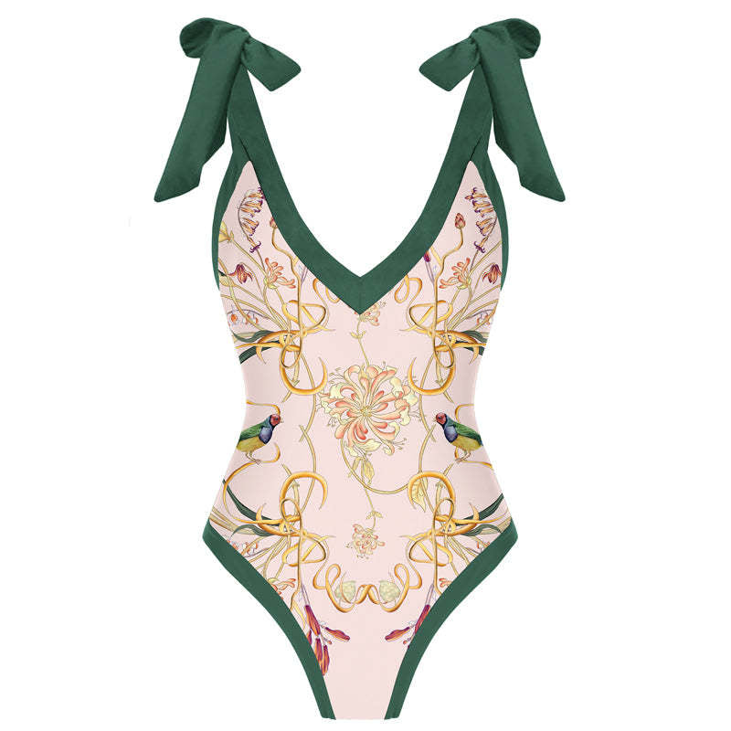 Sexy Retro One-Piece Swimsuit – Tight Fit, Strappy Design, Chiffon Cover-Up Skirt, European & American Fashion for Women