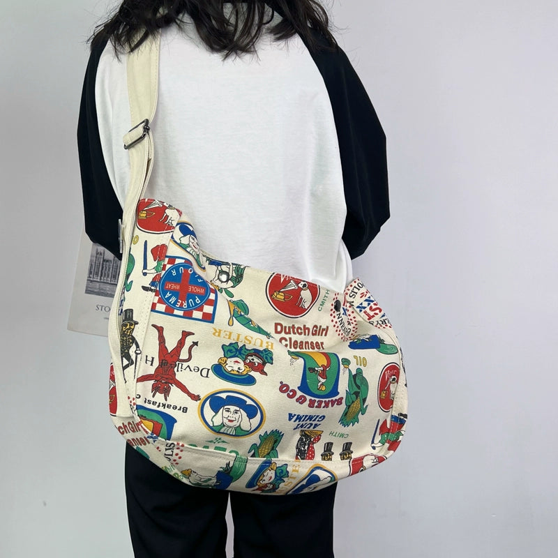 One-shoulder canvas bag women's large-capacity ins Korean style Japanese literature and art summer minority college students commuting Messenger bag