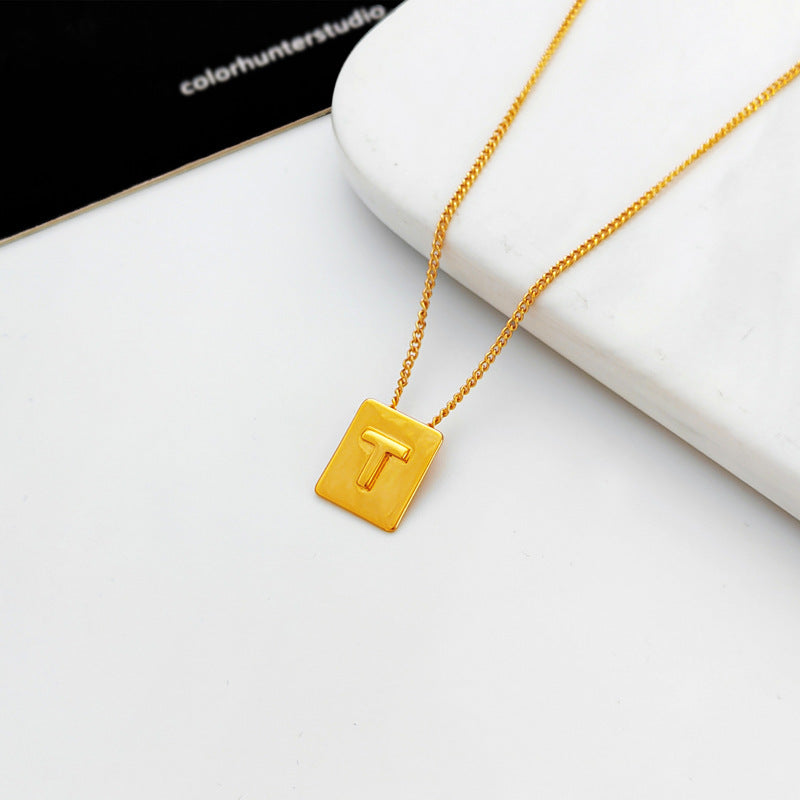 Copper-plated real gold European and American retro simple geometric letter necklace personality trendy necklace net red collarbone chain T547