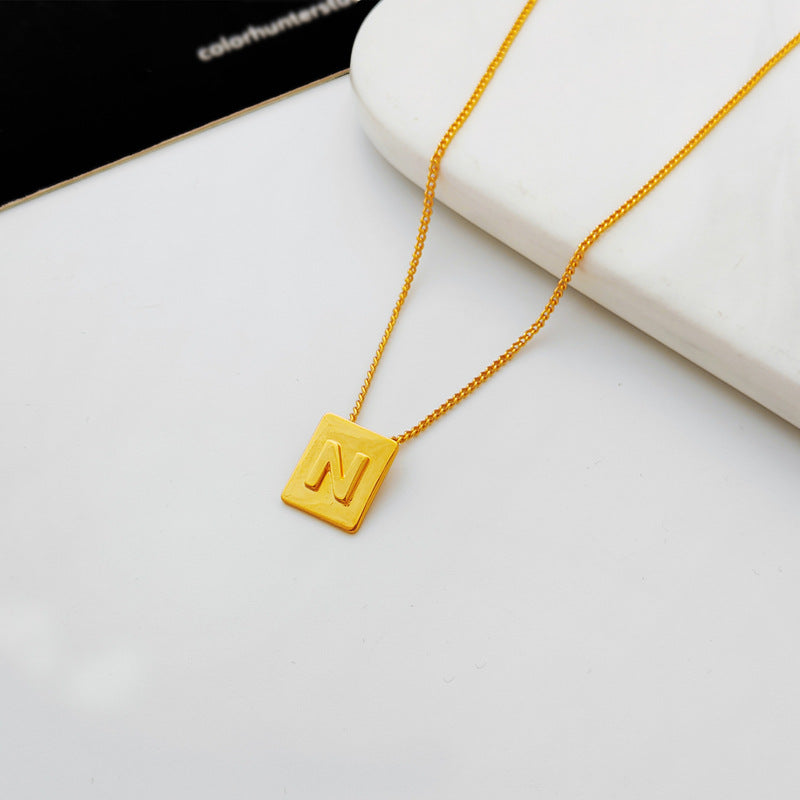 Copper-plated real gold European and American retro simple geometric letter necklace personality trendy necklace net red collarbone chain T547