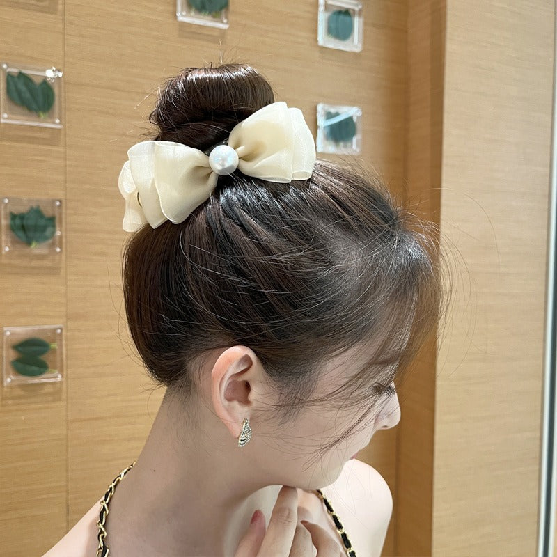 Maruko hairclip women's summer simple temperament, flower mesh, the back of the head, grab the clip pan hairpin
