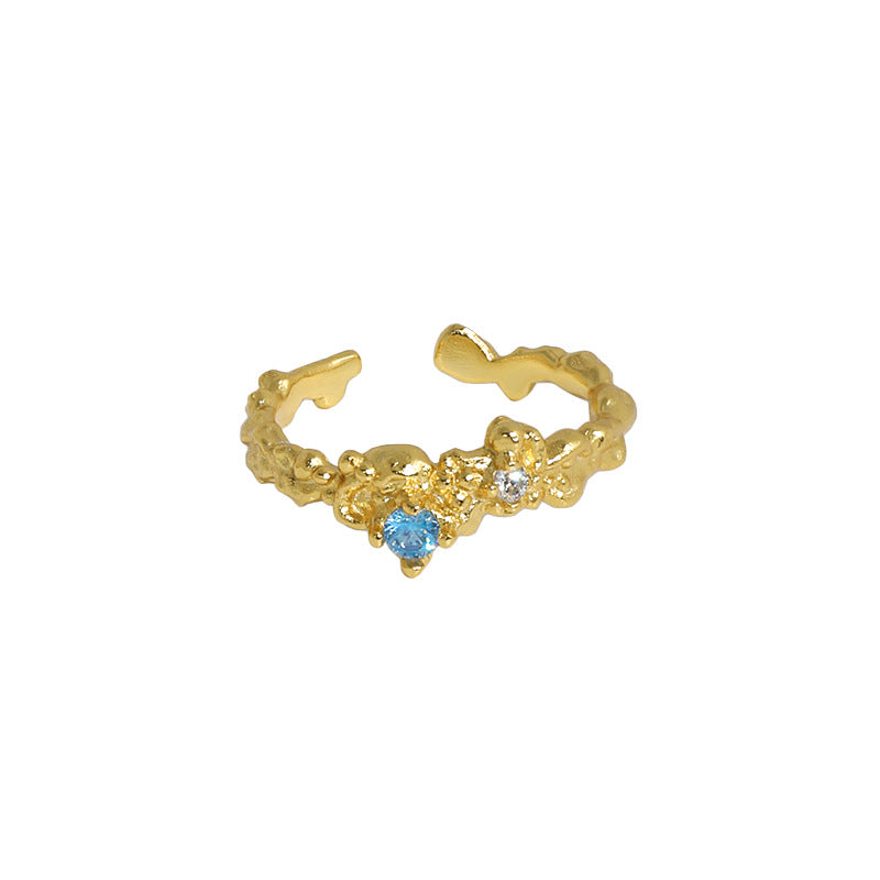590 Korean version of ins niche design sense irregular micro-inlaid zircon texture texture S925 sterling silver open ring female