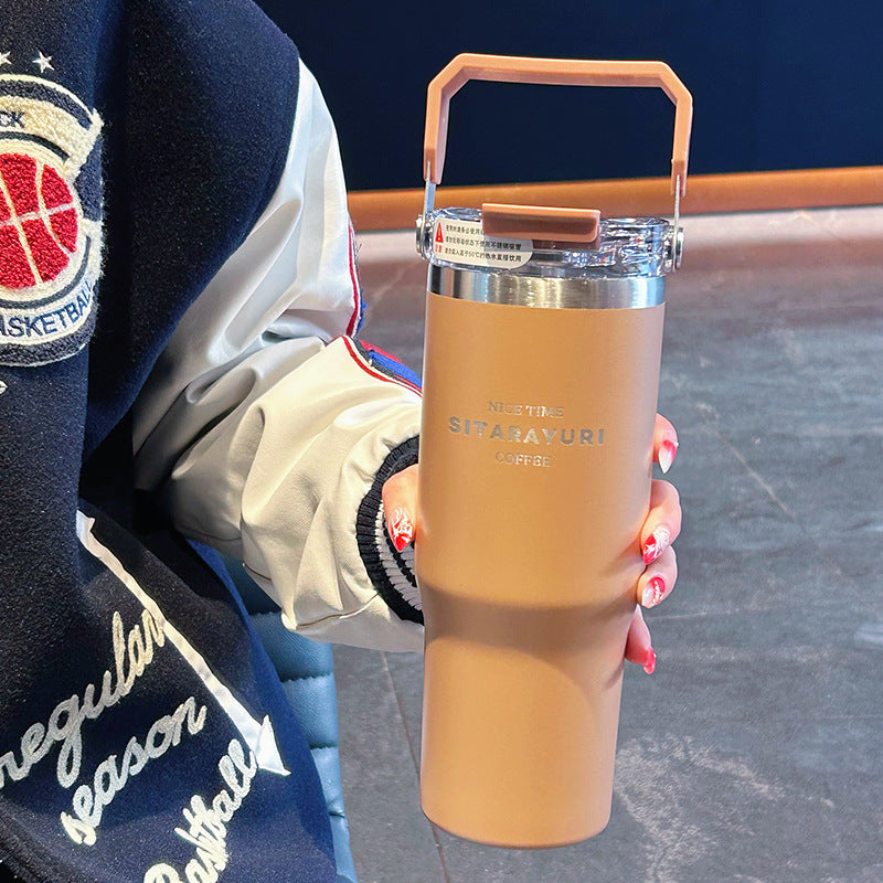 Big Mac thermos cup, women's water cup, high appearance, large capacity, handle can be connected to hot water, household thickened straw cup