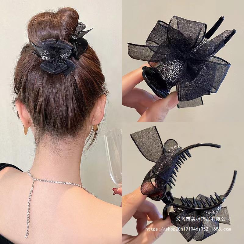 Maruko hairclip women's summer simple temperament, flower mesh, the back of the head, grab the clip pan hairpin