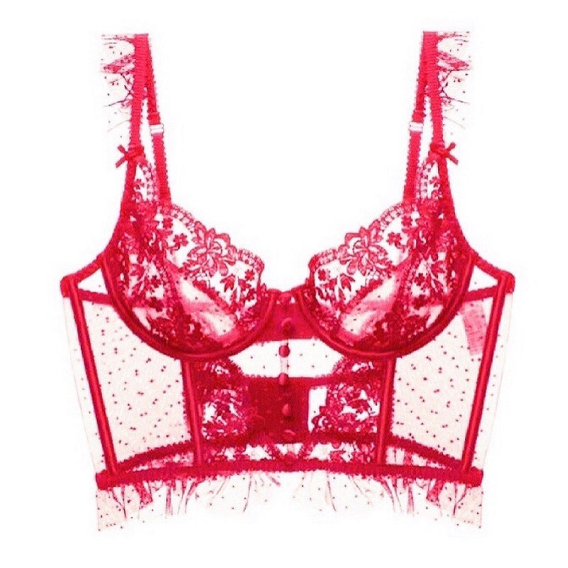 French style corset with steel ring ultra-thin big breasts show small gathered fishbone corset embroidered lace sexy bra
