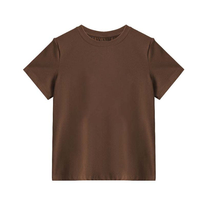Neck shoulder short sleeve t-shirt explosive top new cotton slim low basic women's summer