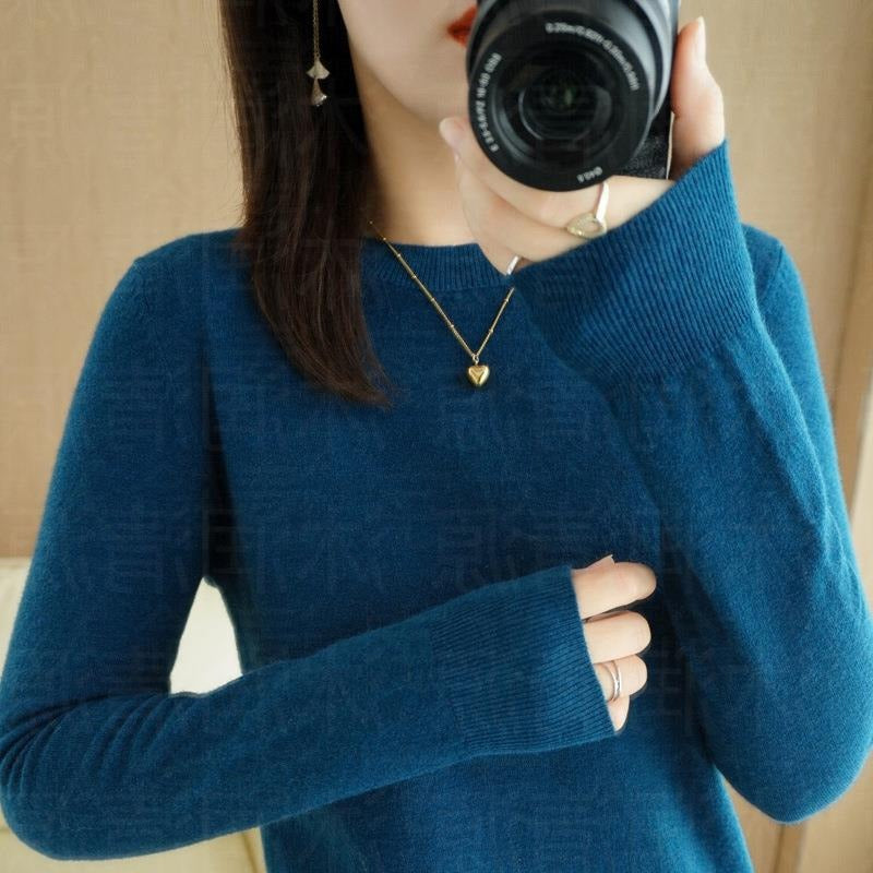 Sweater women's autumn and winter crew neck long sleeve pullover knitted sweater women's women's sweater base shirt women's top Korean