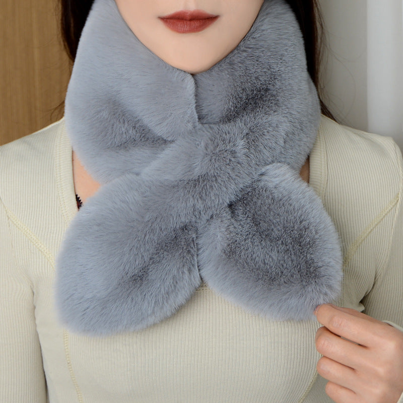 New Neck Wrap Women's Winter Korean Version Double-sided Plush Scarf Imitation Otter Rabbit Fur Thickened Warmth Cross Versatile Solid Color Autumn