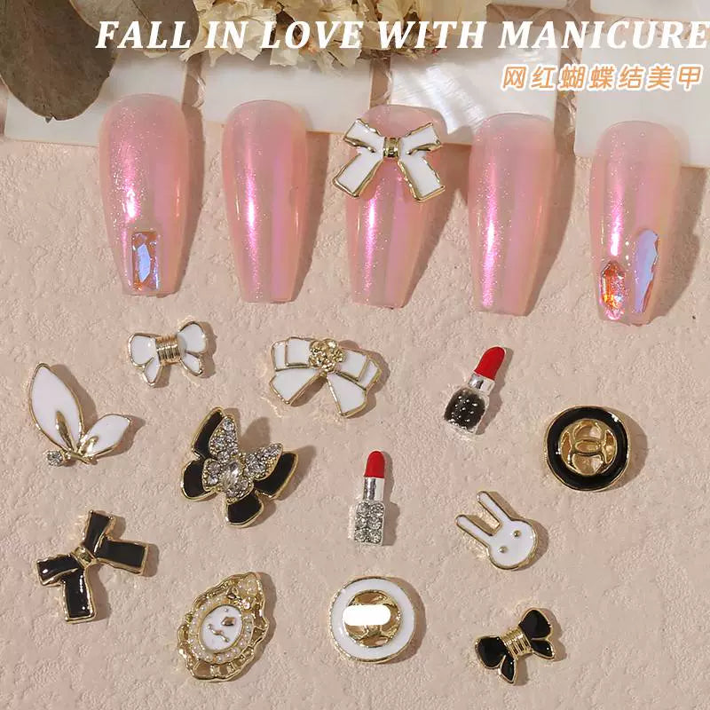 Net red manicure small fragrant wind jewelry love bunny new bow camellia dripping oil nail decoration stickers