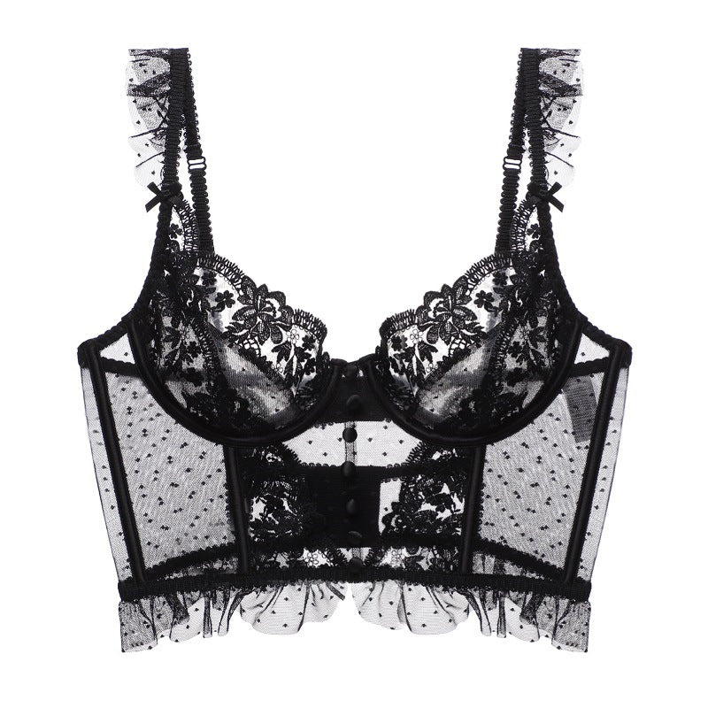 French style corset with steel ring ultra-thin big breasts show small gathered fishbone corset embroidered lace sexy bra
