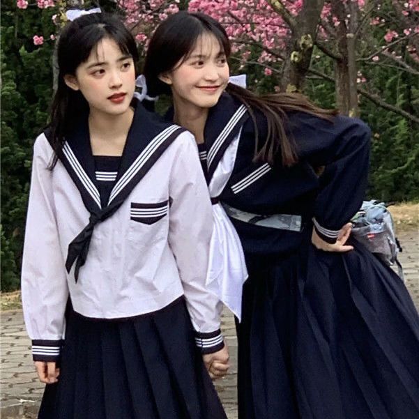 Autumn Japanese JK suit female student loose college style navy collar shirt + ins high waist half body full two-piece suit