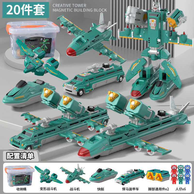 genuine children's magnetic transformer robot diamond building blocks magnetic boy toys magnetic assembly engineering vehicle
