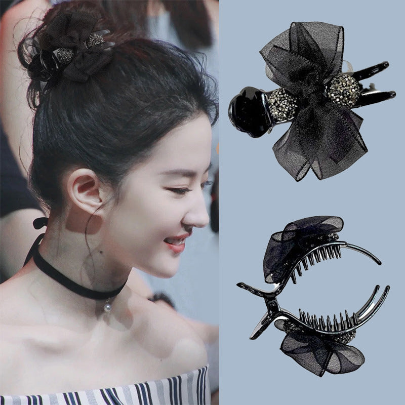 Maruko hairclip women's summer simple temperament, flower mesh, the back of the head, grab the clip pan hairpin
