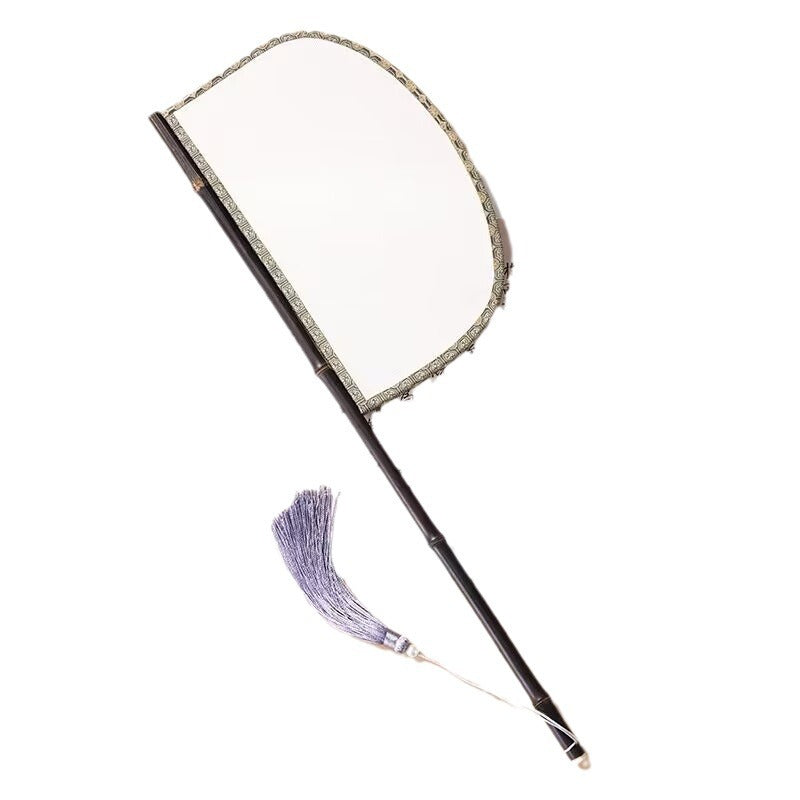 Purple bamboo imitation leather silk fan, long-handled special-shaped knife fan, Hanfu catwalk, photo props, mask fan, antique retro fan