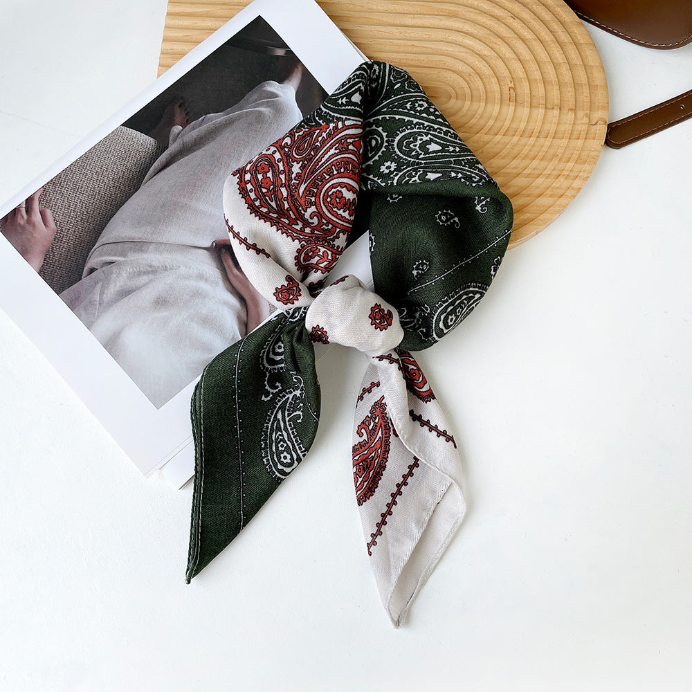New herringbone cashew silk scarf, color-blocking square scarf, literary retro small square scarf, decorative scarf, breathable scarf