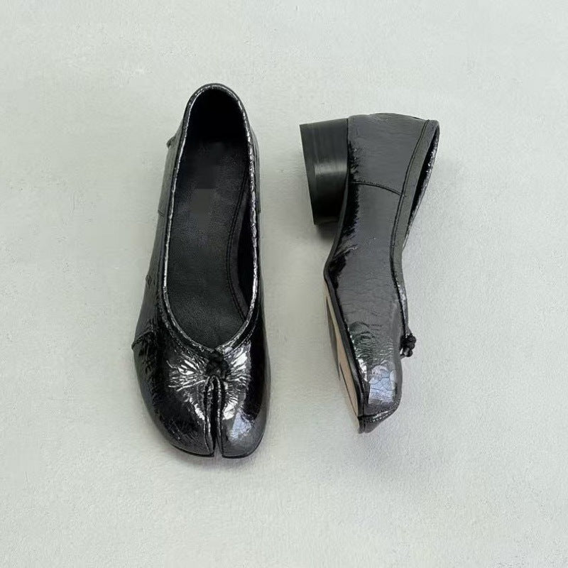 Pure original classic tabi new pleated tabi shoes female leather shallow mouth mid-heel pig's trotter ballet soft leather shoes